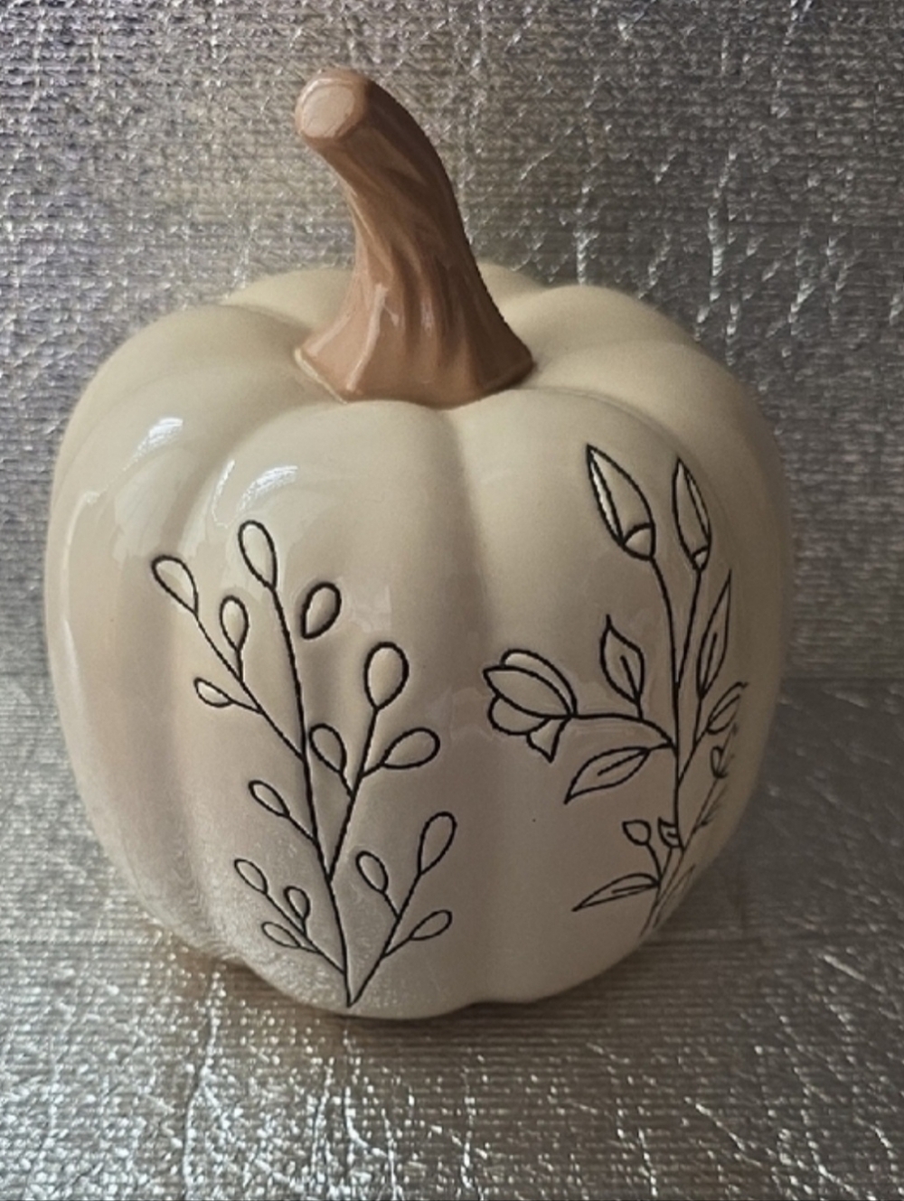 Neutral Ceramic Pumpkin Holiday Decor - Beige Stem